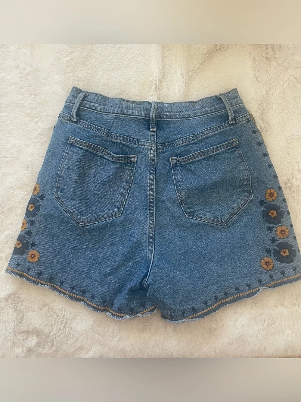 Denim Embroidered Floral Shorts